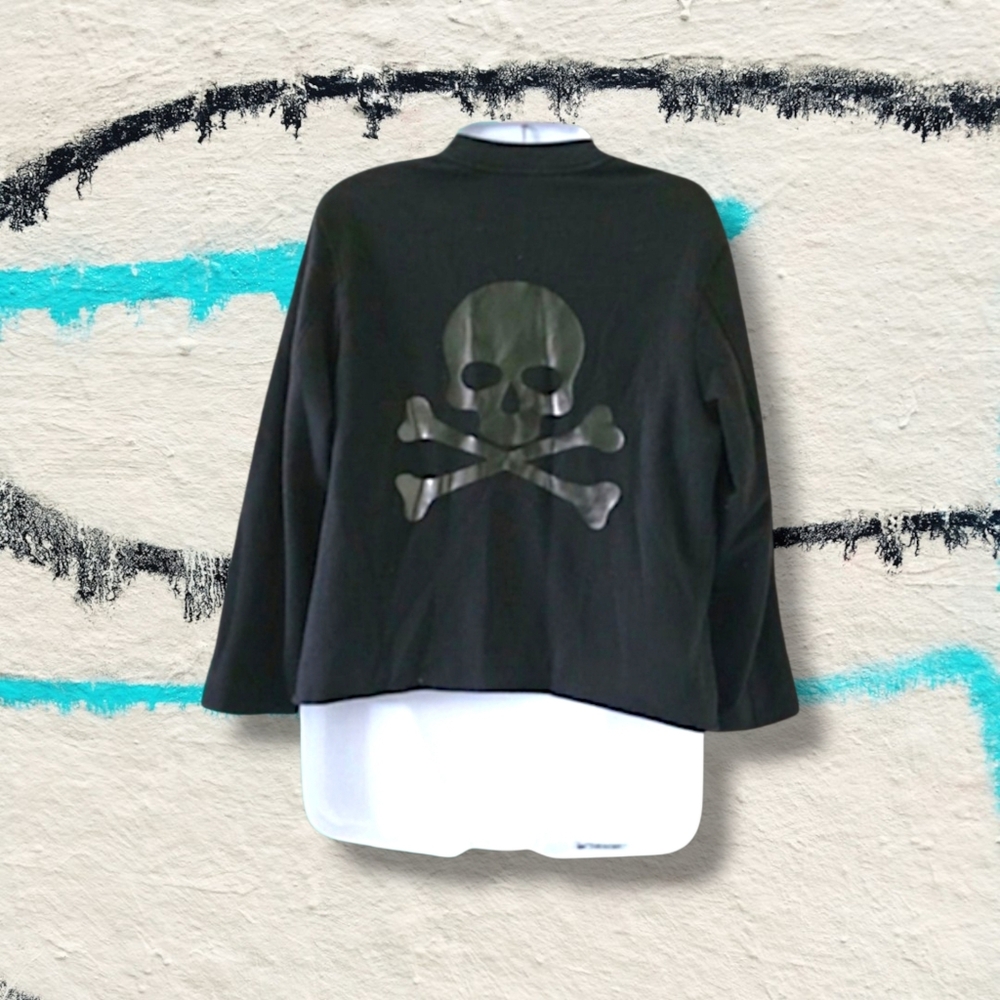 Sundays | EUC Cute Black Skull 3/4 Sleeve Moto Style Jacket (SIZE S)